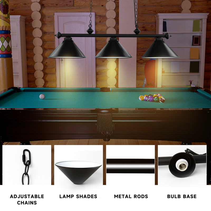 56" Heavy Duty Metal Hanging Billiard Pool Table Lights with 3 14" Lamp Shades for 7ft/8ft Pool Tables,Billiards Room,Bar (5 Colors)