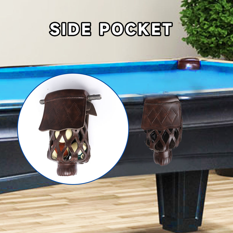 Set of 6 Heavy Duty Leather Billiard Pool Table Pockets for Pool Table - Walnut