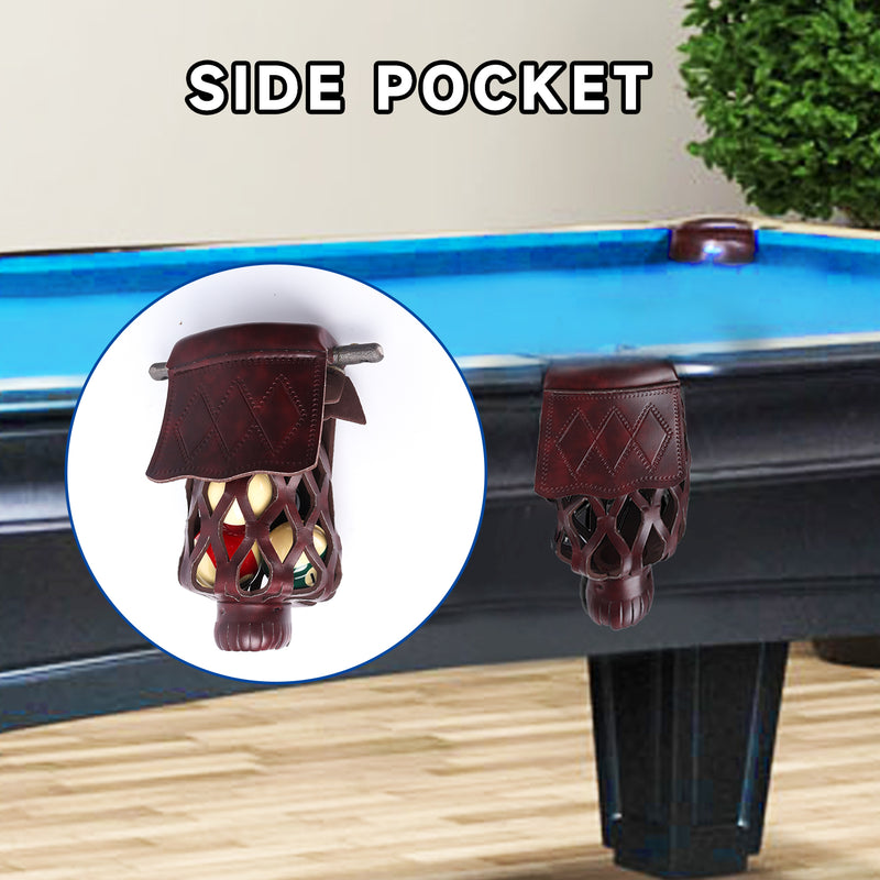 Set of 6 Heavy Duty Leather Billiard Pool Table Pockets for Pool Table - Black Cherry