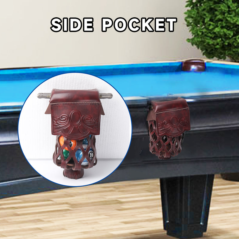 Set of 6 Heavy Duty Leather Billiard Pool Table Pockets for Pool Table - Black Cherry