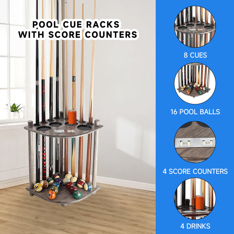 Corner-Style Floor Stand Billiard Pool Cue Racks Holds 8 Pool Cue Stick,16 Pool Ball with Score Counters (5 Colors)