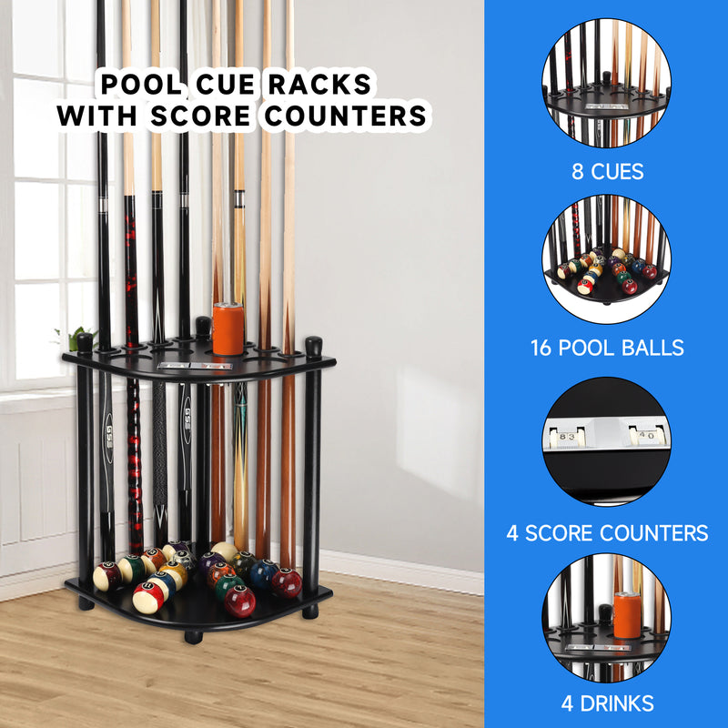 8 Corner-Style Floor Stand Pool Cue Racks with Score Counter, Billiard Cue Rack Only (5 Colors)