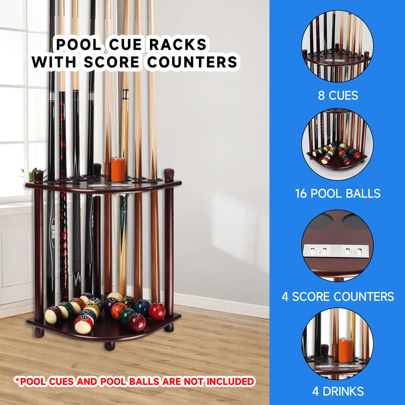 8 Corner-Style Floor Stand Pool Cue Racks with Score Counter (5 Colors)