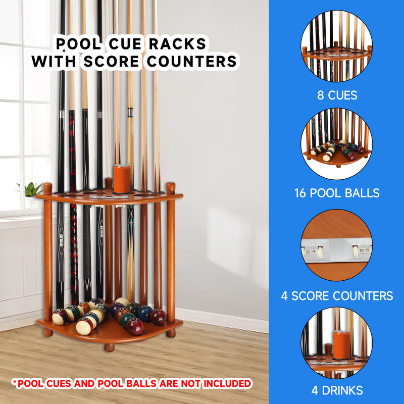 8 Corner-Style Floor Stand Pool Cue Racks with Score Counter (5 Colors)