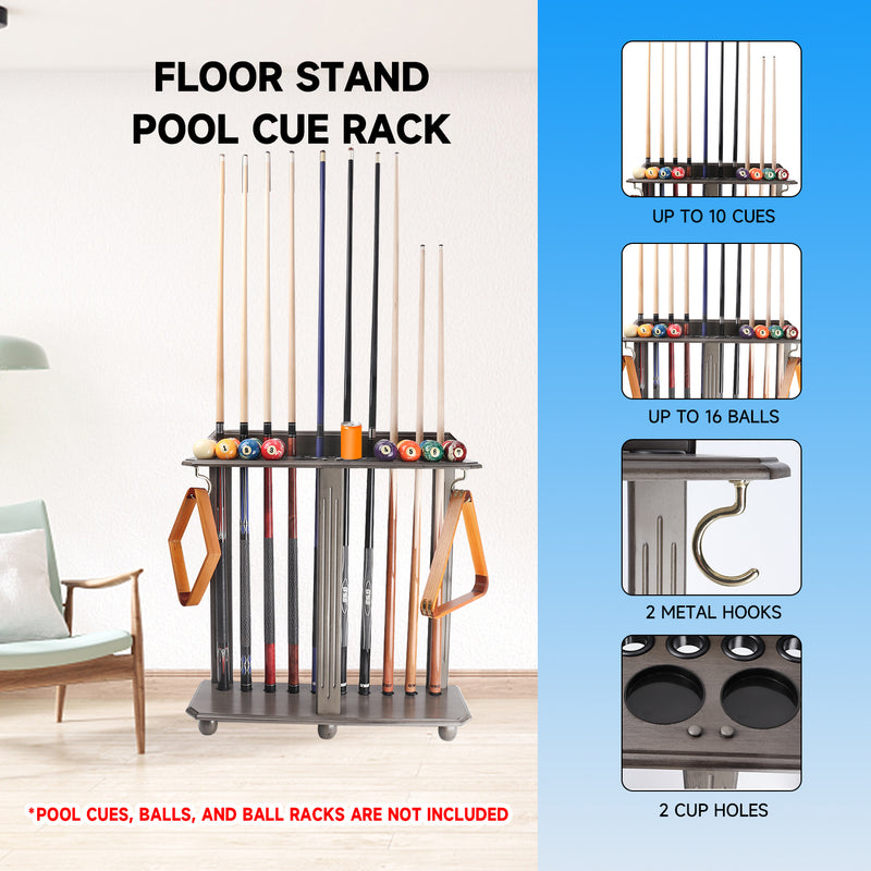 10 Floor Stand Pool Cue Racks, Holds Ball Racks and Pool Ball (5 Colors)