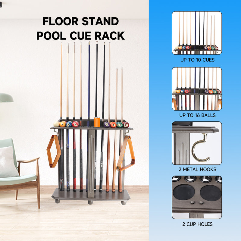 10 Floor Stand Pool Cue Racks, Holds Ball Racks and Pool Ball (5 Colors)