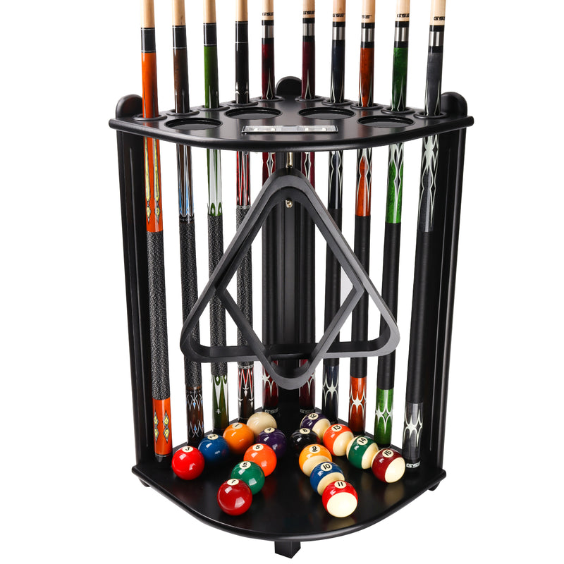 10 Corner Style Pool Cue Rack with Score Counter, Metal Hook, and Drink Holders (5 Colors)