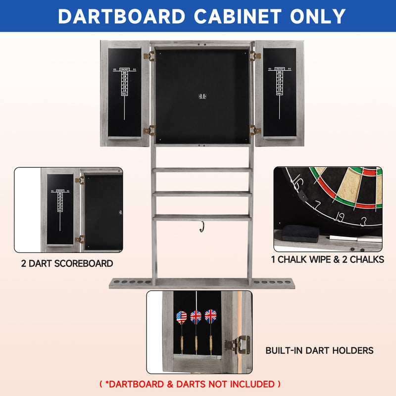 10 Billiard Pool Cue Wall Mounted Rack & Dart Board Cabinet Combination (3 Colors Available)