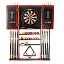 10 Billiard Pool Cue Wall Mounted Rack & Dart Board Cabinet Combination (3 Colors)