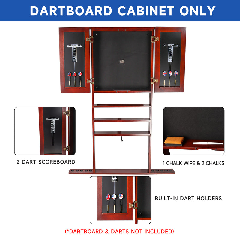 10 Billiard Pool Cue Wall Mounted Rack & Dart Board Cabinet Combination (3 Colors)