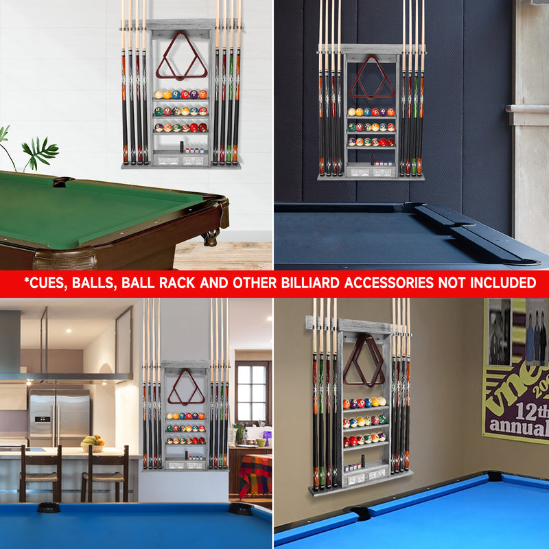 Pool Cue Stick Hanging Wall Mounting Rack with Score Counter,Hold 8 Pool Cue Stick,Billiard Ball and Rack (4 Colors)