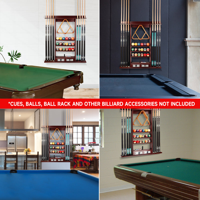 Pool Cue Stick Hanging Wall Mounting Rack with Score Counter,Hold 8 Pool Cue Stick,Billiard Ball and Rack (4 Colors)
