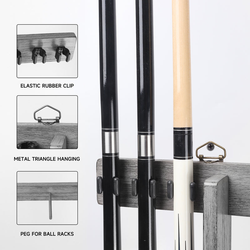 Billiard Pool Cue Stick Wall Mount Rack with Cue Ball Seat Holds 6 Pool Cue Stick, Pool Ball, Ball Rack (5 Colors)
