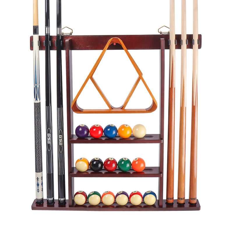 Billiard Pool Cue Stick Wall Mount Rack with Cue Ball Seat Holds 6 Pool Cue Stick and Pool Ball (5 Colors)