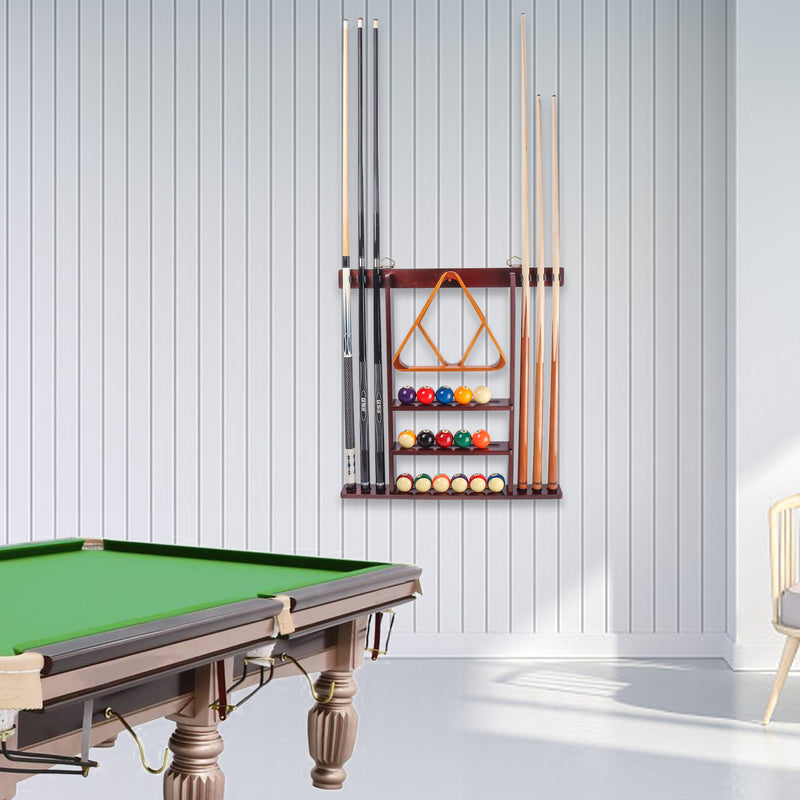 Billiard Pool Cue Stick Wall Mount Rack with Cue Ball Seat Holds 6 Pool Cue Stick and Pool Ball (5 Colors)