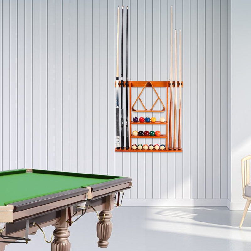Billiard Pool Cue Stick Wall Mount Rack with Cue Ball Seat Holds 6 Pool Cue Stick, Pool Ball, Ball Rack (5 Colors)