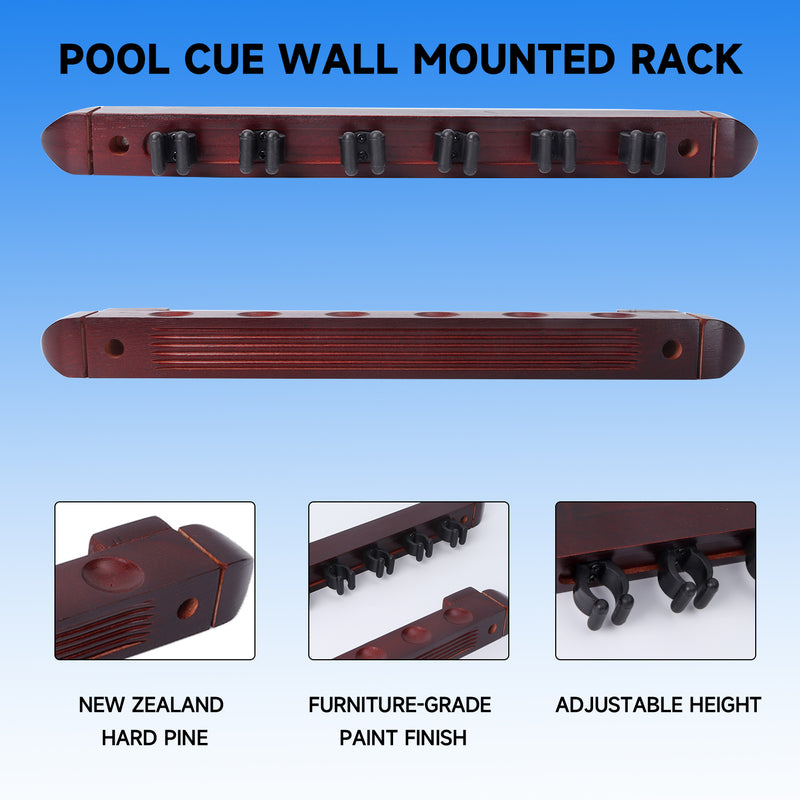 2-Piece 6 Billiard Pool Cue Stick Wall Rack, Wall Mounted Holders with Screw Fitting (4 Colors)