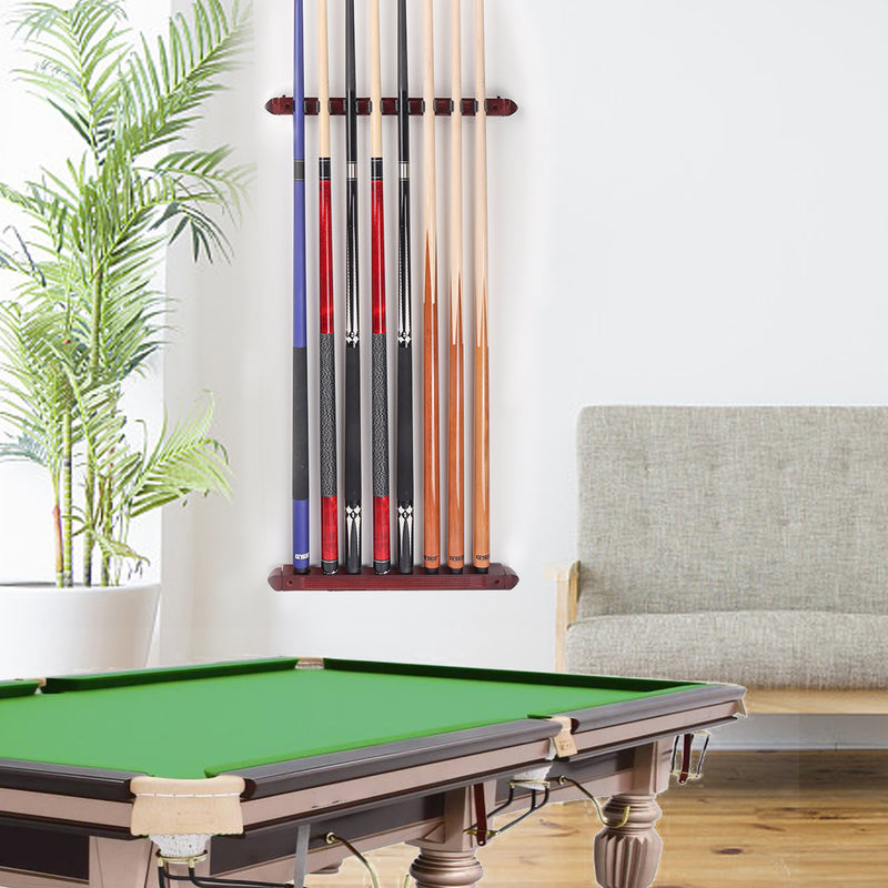 2-Piece 8 Billiard Pool Cue Stick Wall Rack,  Wall Mounted Holders (4 Colors)