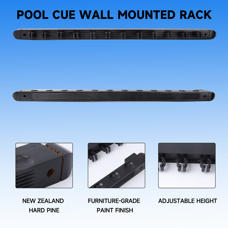2-Piece 12 Billiard Pool Cue Stick Wall Rack,  Wall Mounted Holders (4 Colors)