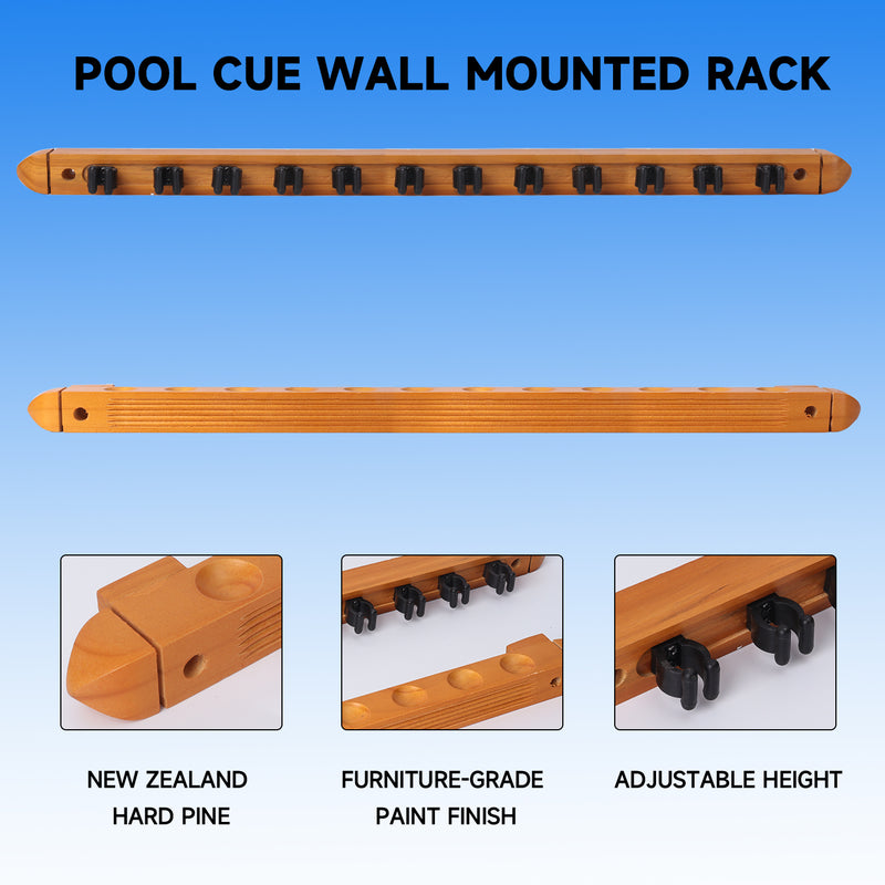 2-Piece 12 Billiard Pool Cue Stick Wall Rack,  Wall Mounted Holders (4 Colors)