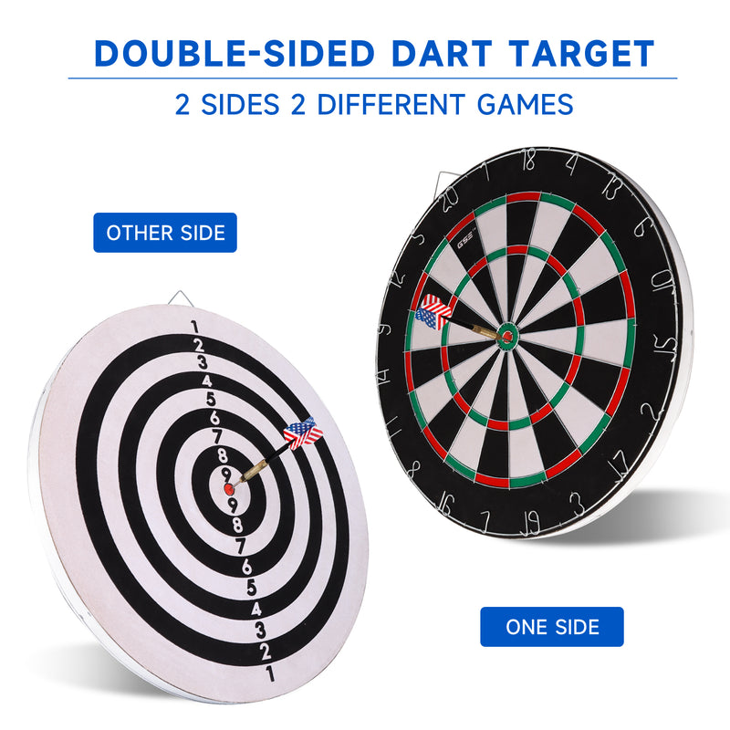 18"x1" 2-in-1 Flocking Dartboard Game Set with six 17G Steel Tip Darts. Bullseye and Dart Board Games Set