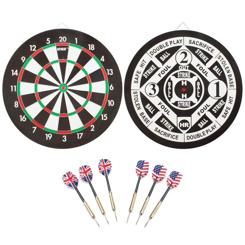 18"x1" 2-in-1 Double Sided Bound Paper Baseball Dart Board Set with six 17G Steel Tip Darts