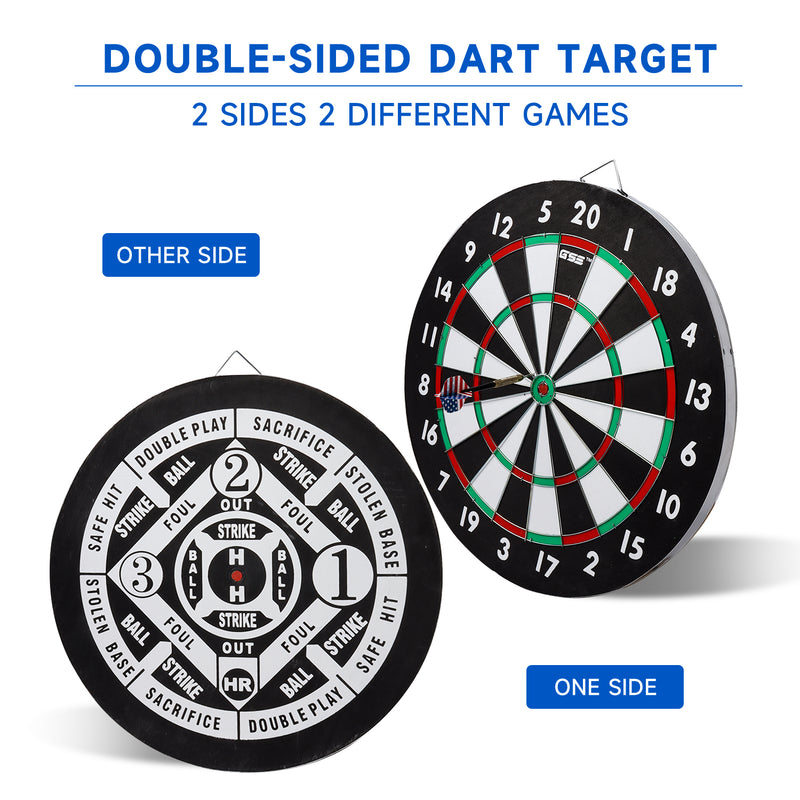 18"x1" 2-in-1 Double Sided Bound Paper Baseball Dart Board Set with six 17G Steel Tip Darts