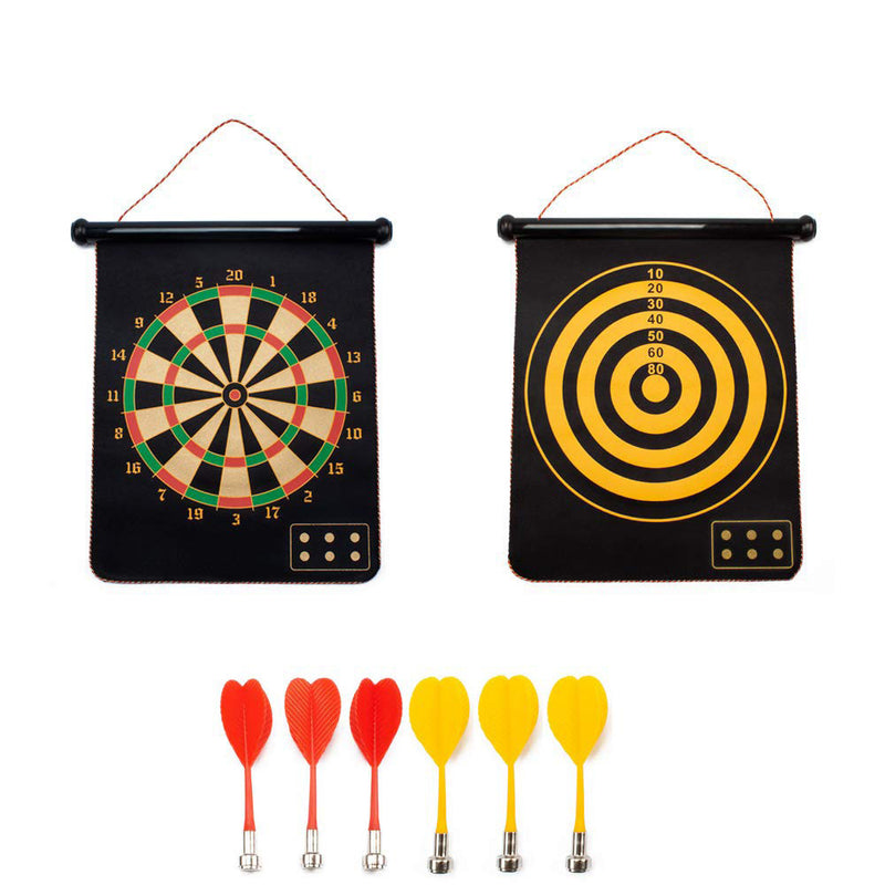 2-in-1 Double-Sided Design Wall-Mounted Magnetic Traditional & Target Bull Eye Dartboard Game Set with 6 Magnetic Darts for Target Bullseye Game Indoor Game
