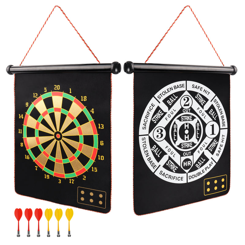 2-in-1 Double-Sided Design Wall-Mounted Magnetic Traditional & Baseball Dartboard Game Set with 6 Magnetic Darts for Target Bullseye Game Indoor Game