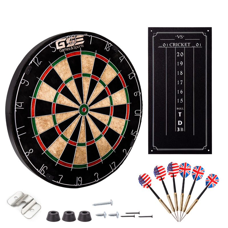18" Bristle Dartboard Set with Six 17 Grams Steel Tip Darts and Chalk & Dry Erase Scoreboard