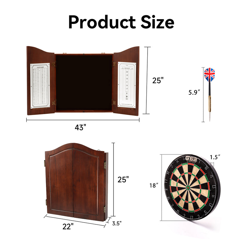 Dartboard Cabinet with Sisal/Bristle Dartboard, Dart Scoreboard, and 6 Steel Tip Darts(Deluxe Walnut/Deluxe Cherry)