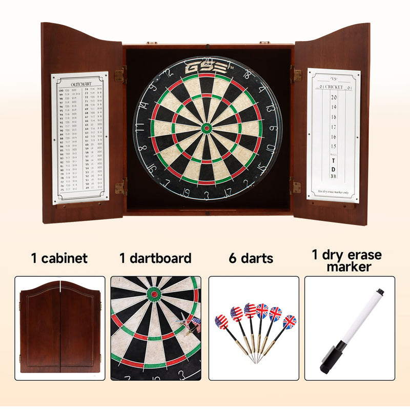 Dartboard Cabinet with Sisal/Bristle Dartboard, Dart Scoreboard, and 6 Steel Tip Darts(Deluxe Walnut/Deluxe Cherry)