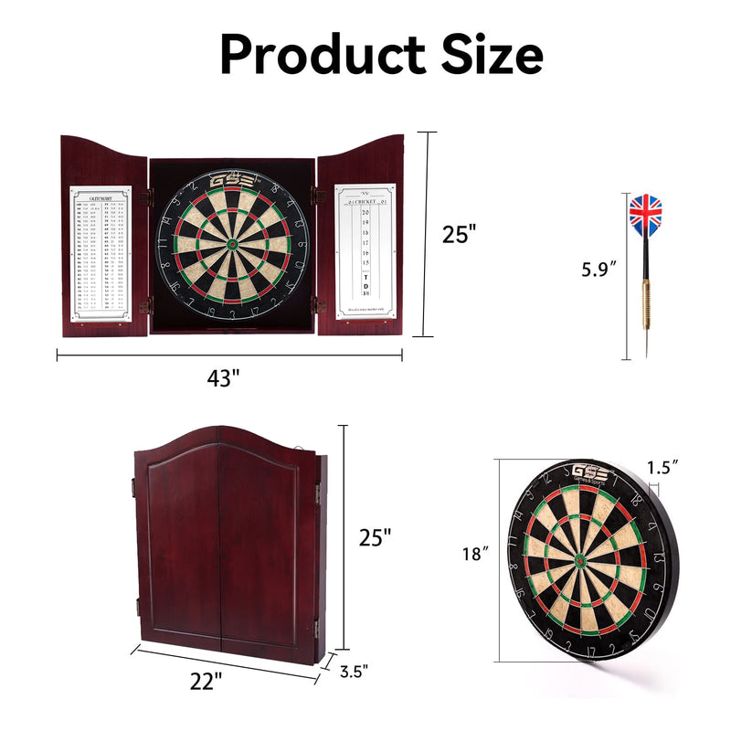 Deluxe Solid Wood Classic Dartboard Cabinet Set with Sisal Fiber Dartboard, Dart Scoreboard and 6 Steel Tip Darts for Target Game Indoor Game