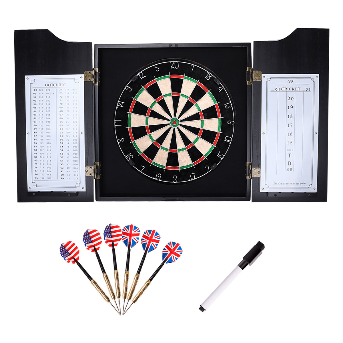 Dartboard Cabinet with Sisal/Bristle Dartboard, Dart Scoreboard, and Steel  Tip Darts, image size:1200x1200