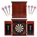 Dartboard Cabinet with Sisal/Bristle Dartboard, Dart Scoreboard, and Steel Tip Darts (Premium Brown）