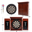 Dartboard Cabinet with Sisal/Bristle Dartboard, Dart Scoreboard, and Steel Tip Darts (Premium Brown）