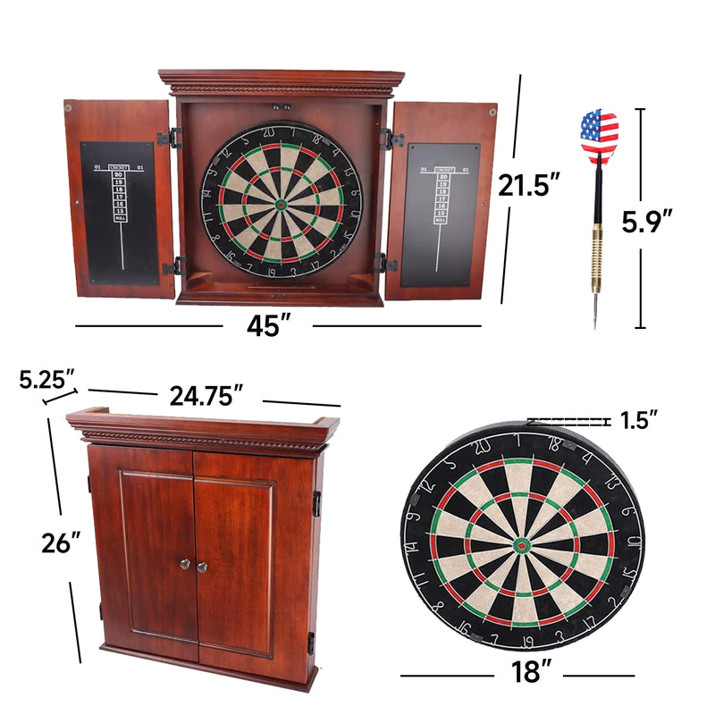 Premium Solid Wood Dartboard Cabinet Set with Bristle Dartboard, Dart Scoreboard and 6 Steel Tip Darts for Target Game Indoor Game (Brown)