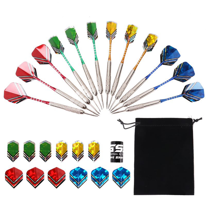 24 Grams Classic Professional Stainless Steel Metal Tip Darts Set with Dart Sharpener, Extra Shafts and Extra Flights for Game Room, Bar - 12Pack