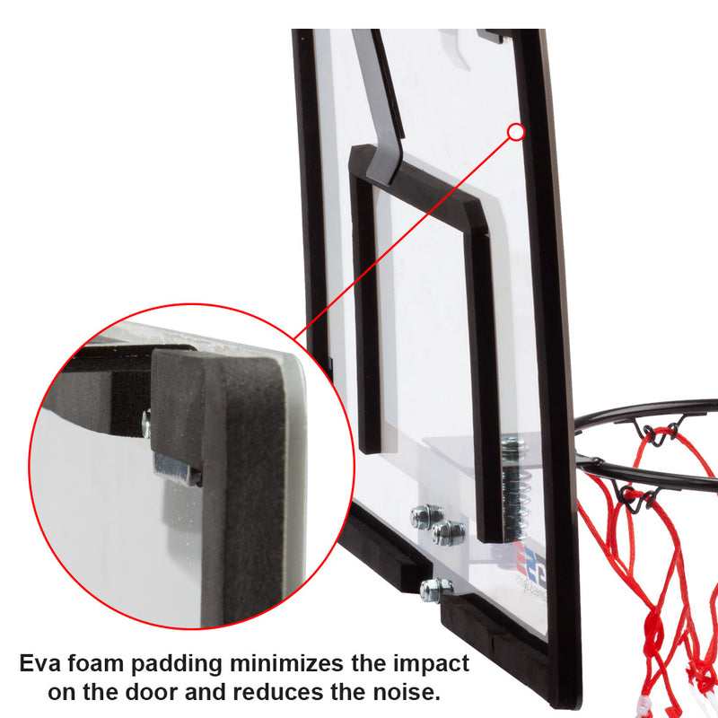 Over-The-Door Pro Basketball Hoop Backboard System Basketball Hoop Set with Basketball & Pump for Home & Office, Indoor Basketball Game