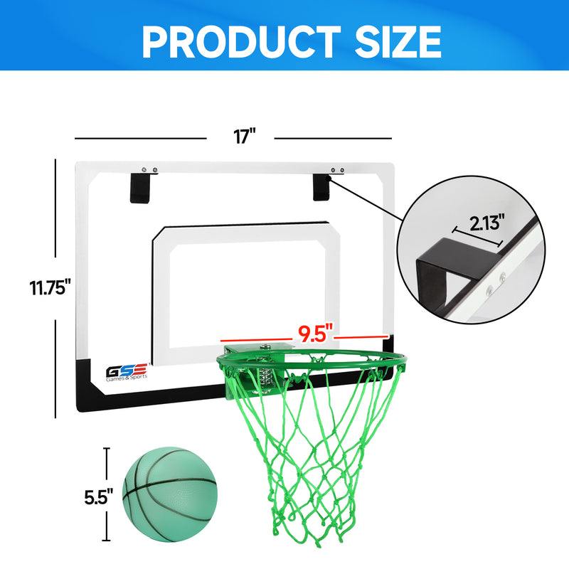 Over-The-Door Pro Basketball Hoop Set with Basketball & Pump (Glow in the Dark)