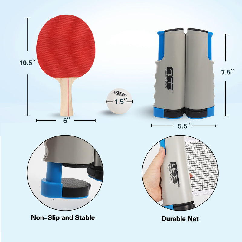 Complete Ping Pong Game Set with Retractable Ping Pong Net & Post, 2 Paddles & 3 Ping Pong Balls.  (Several Colors Available)