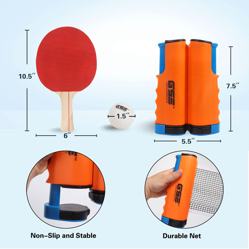 Complete Ping Pong Game Set with Retractable Ping Pong Net & Post, 2 Paddles & 3 Ping Pong Balls (4 Colors)
