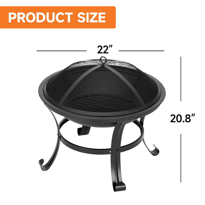 22" Outdoor Wood Burning Portable Fire Pit with Spark Screen Cover, Log Grate, Waterproof Cover, Fire Poker and Carry Bag for Patio Backyard, Camping, Beach