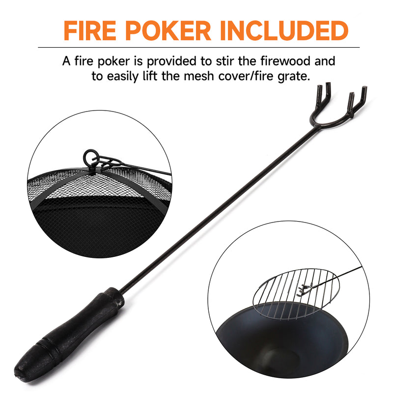 22" Outdoor Wood Burning Portable Fire Pit with Spark Screen Cover, Log Grate, Waterproof Cover, Fire Poker and Carry Bag for Patio Backyard, Camping, Beach