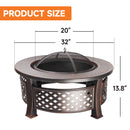 32" Portable Metal Patio Round Fire Pit Table