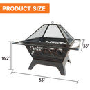 33" Large Square Wood Burning Fire Pit