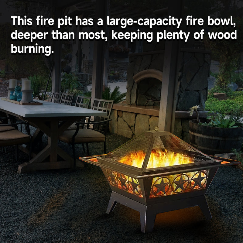 33" Large Square Wood Burning Fire Pit