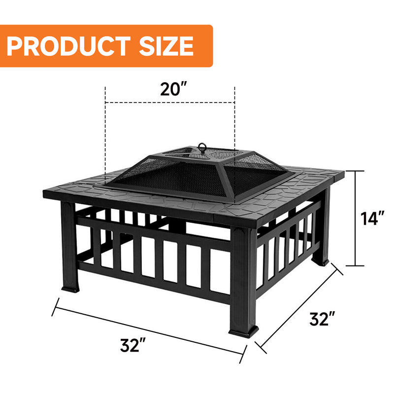 32" Heavy Duty Square Patio Wood Fire Pit Table