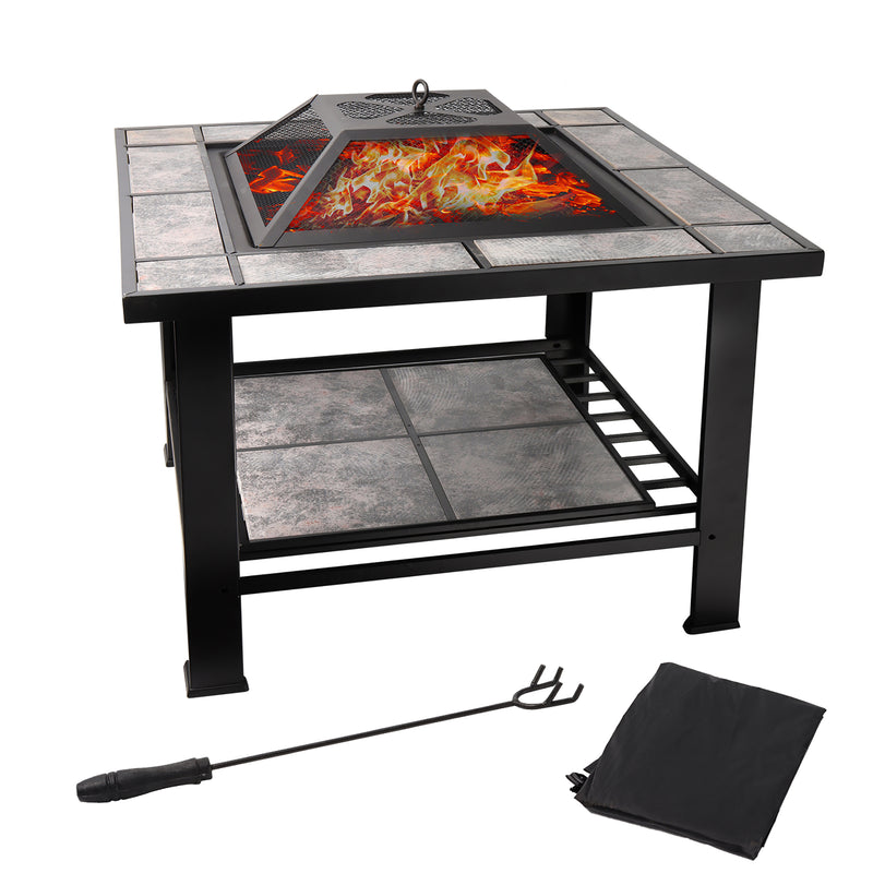 30" Square Bonfire Wood Burning Fire Pit Table