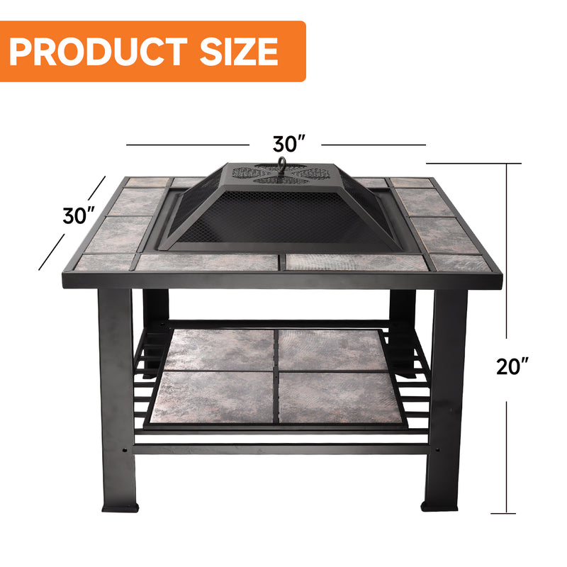 30" Square Bonfire Wood Burning Fire Pit Table